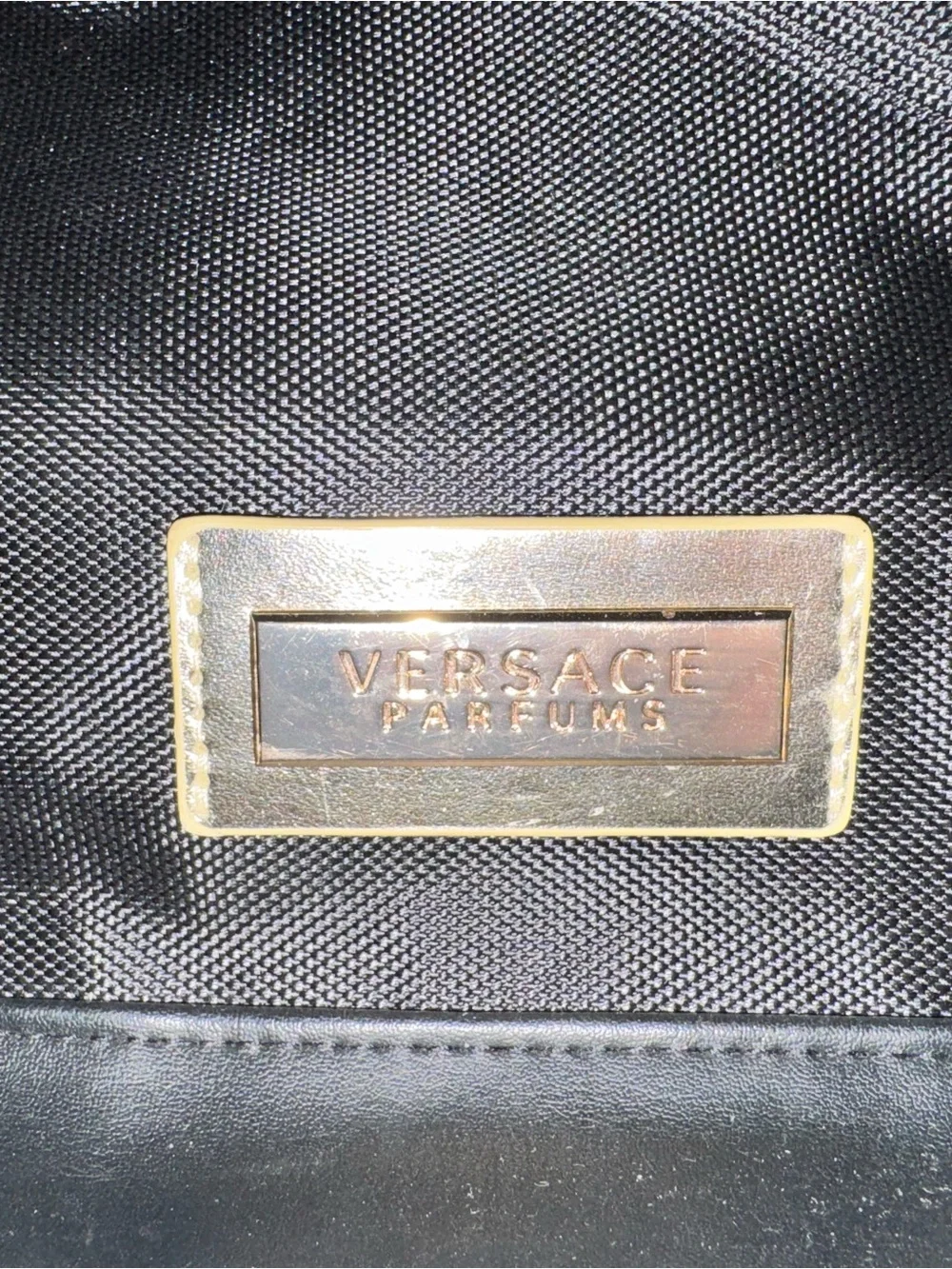 Versace Perfums black nylon backpack bag w gold hardware like new